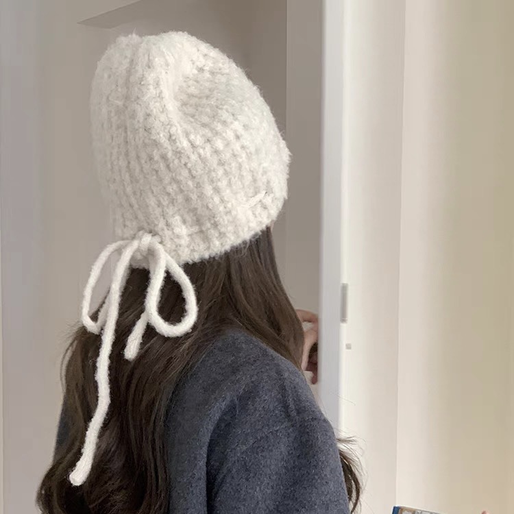 レディース帽子　ニットキャップ　リボン　韓国ファッション　秋冬　かわいい　全5色