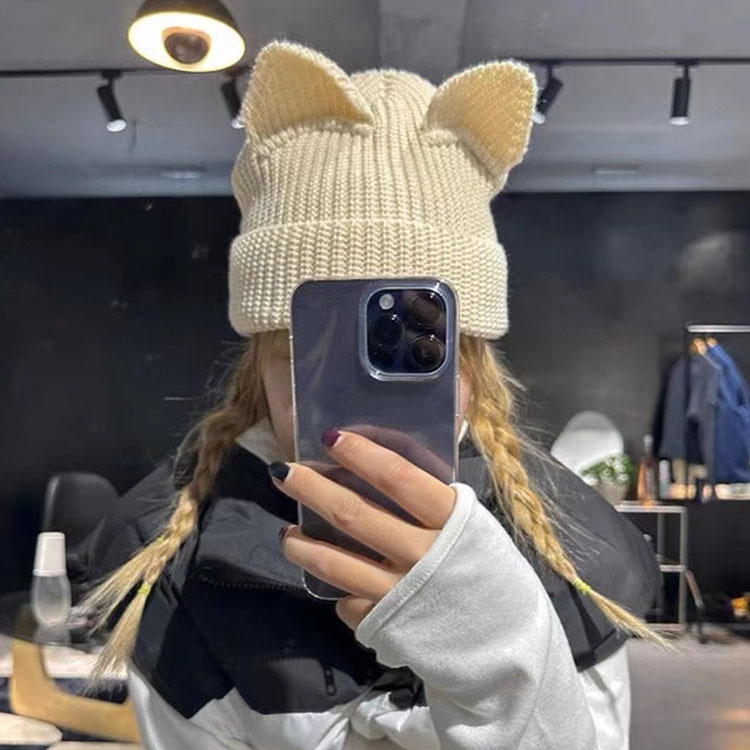 レディース帽子　ニットキャップ　猫耳　デザイン　韓国ファッション　秋冬　9色