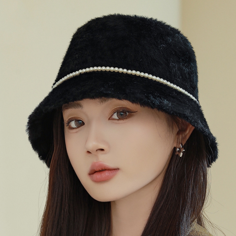レディース帽子　秋冬帽子　ファーバケットハット　パール付き　かわいい　韓国ファッション　全6色