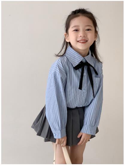 2023新作　シャツ　ストライプ柄　子供服　女の子　長袖　トップス　韓国風　かわいい　秋冬