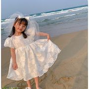 ガールズドレス夏の子供用外国風パフスリーブ白半袖プリンセススカート潮