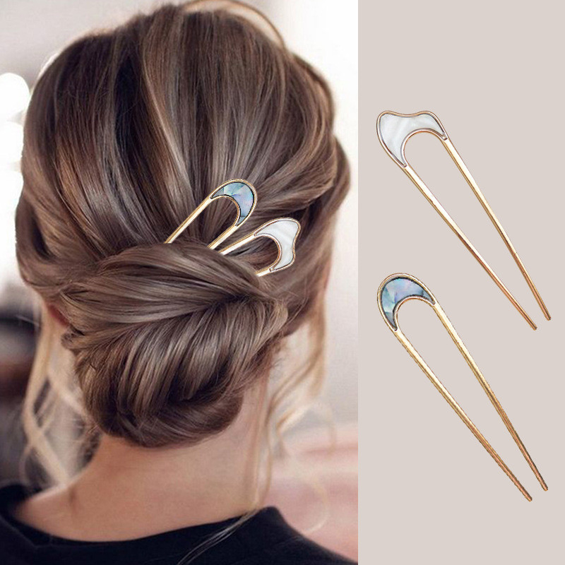 U型 かんざし バンスクリップ ヘアピン ラインストーン 髪飾り ヘア