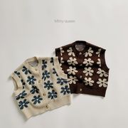 MtinyQueen2022春と秋の新しい子供用ベストレトロフラワーニットジャケット韓国のセーター