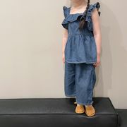 【2023夏服】韓国風子供服 ベビー服 　女の子　おしゃれ　ノースリーブ　デニム　セットアップ