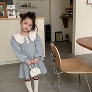 【秋新作】韓国風子供服 ベビー服 女の子 大きめ襟 長袖 ワンピース　