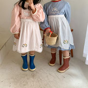 2022春新作 女の子クルーネック ファッションドレス+エプロン 2点セット 韓国の子供服