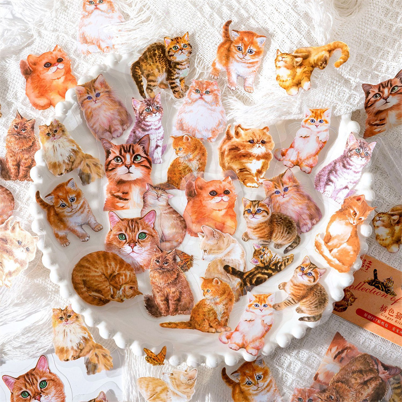 40枚入 かわいい 猫ステッカー  猫シリーズ 動物 ペットステッカー 手帳素材 全6色 DIY 装飾ステッカー