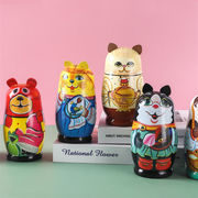 木製 マトリョーシカ人形 かわいい 動物 塗られたロシアの入れ子人形 工芸品 お土産