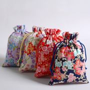 4色 和柄 巾着袋 小物入れ 花柄 桜 和風 綿と麻 巾着袋  ギフトバッグ 結婚式 サシェ  収納袋