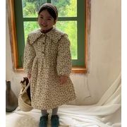 冬新作 韓国風子供服  長袖  ワンピース  花柄  可愛い  女の子  ファッション   2色