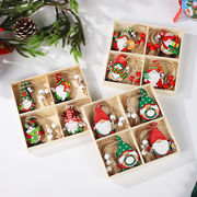 クリスマス ペイントされた木製ペンダント サンタクロース クリスマスツリー 12個入りボックス