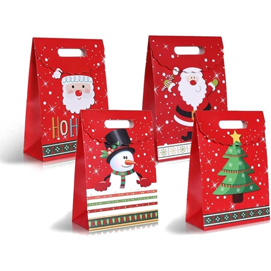 クリスマス ギフトバッグ 開閉部 テープ付き 紙袋 プレゼント ラッピング 手提げ袋(大サイズ4種セット)