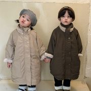 冬新作　韓国風子供服     暖かい服   ロング   コート   トップス    裹起毛  男女兼用  2色