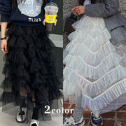 ロングスカート　チュールスカート　フリルスカート　レディース　韓国ファッション　2colors