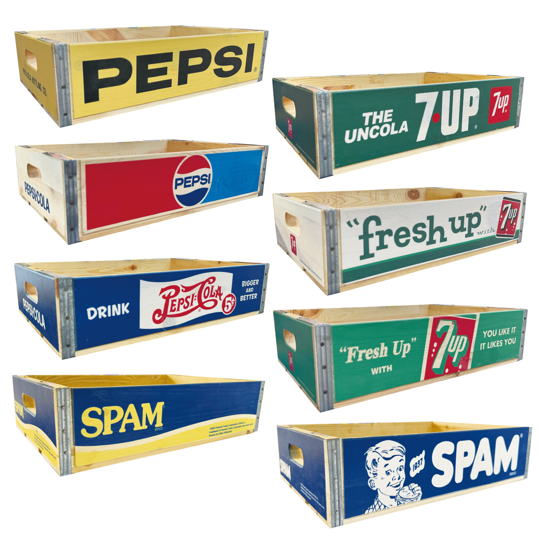 WOOD CRATE（SPAM・PEPSI・7UP）ウッドクレート ボックス 木箱 株式