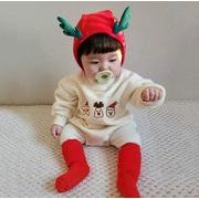 秋冬新作 韓国風子供服 ベビー服 キッズ クリスマス ロンパース 帽子付き 裹起毛 サンタ服 可愛い