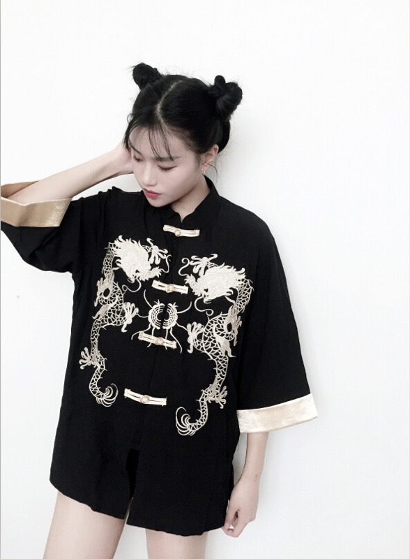 トップス シャツ 中国風 チャイナ服 チャイナドレス 刺繍 龍 ドラゴン