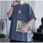 2022春夏新作 メンズ 男 カジュアル トップス 半袖 丸首 プリント Tシャツ インナー 4色 M-5XL
