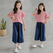 韓国の夏の新しいスタイル、女の子、ワイドレッグパンツ、ジーンズ