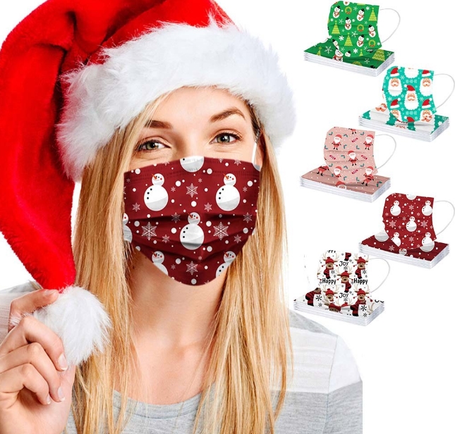 クリスマス 使い捨てマスク  フェイスマスク 花粉症対策   防塵    大人用 マスク mask 50個セット