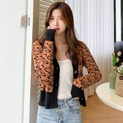 ニットカーディガンゆったり豹柄可愛い百掛け流行りチェック韓国ファッション