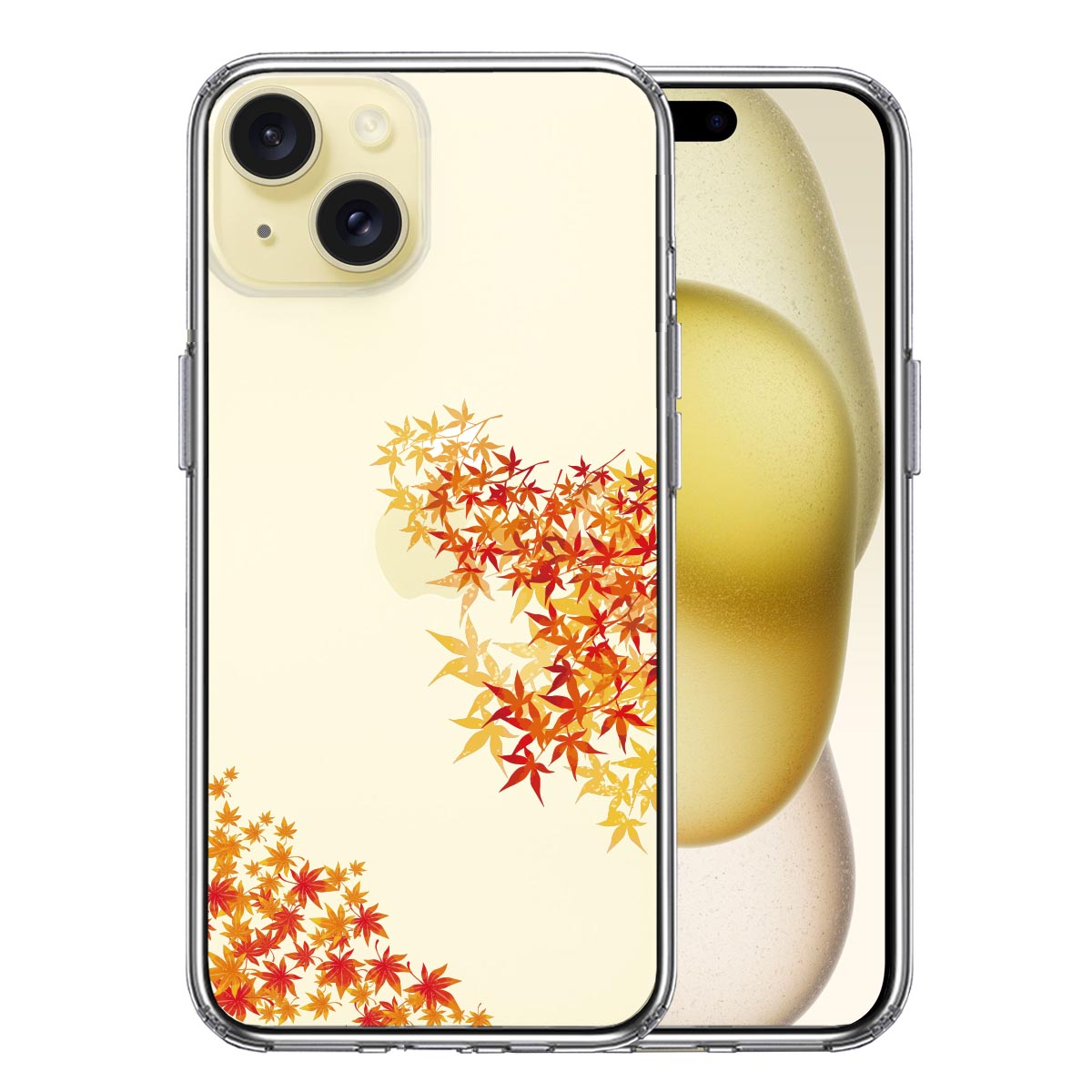 iPhone 15 Plus 側面ソフト 背面ハード ハイブリッド クリア ケース 季節 紅葉 もみじ 秋