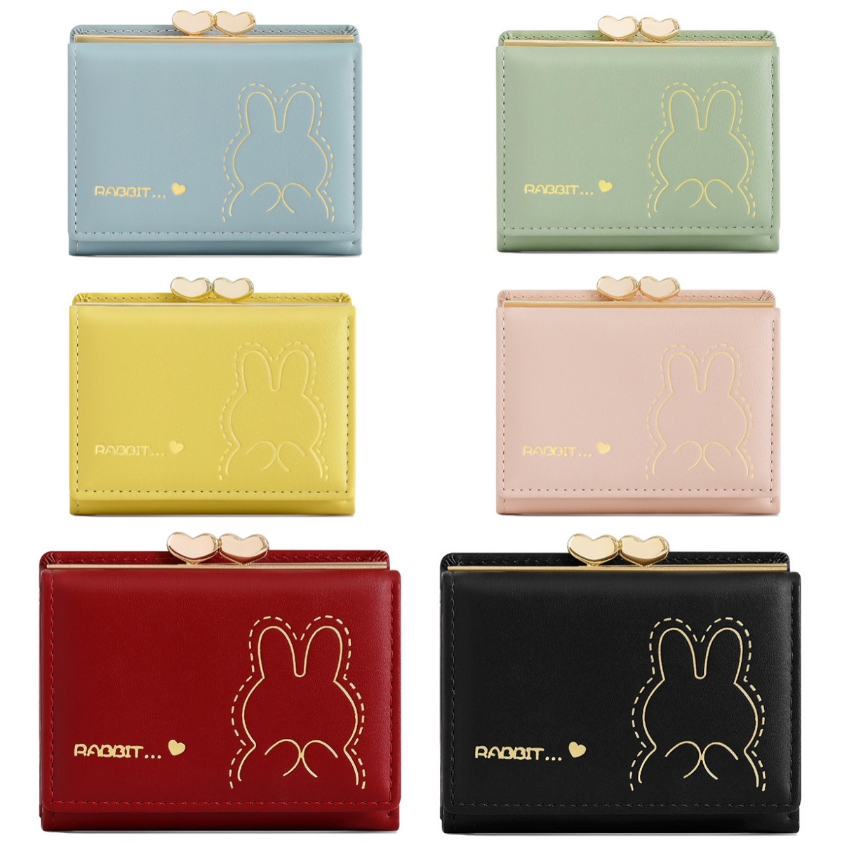 6色 かわいい  ウサギ柄 財布 レディース PU 財布 サイフ ミニ財布  三つ折り 財布 軽量 コンパクト