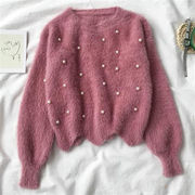 パールニットセーター　デザイン　レディース　韓国ファッション　秋冬　5colors