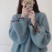 ニットセーター　リボン　デザイン　レディース　韓国ファッション　かわいい
