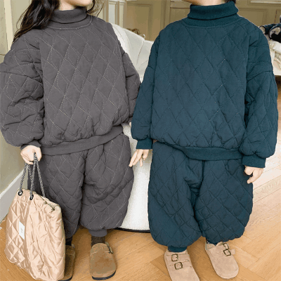 秋冬 ユニセックス アウター 韓国風子供服 キルティング 綿入れ プルオーバー 上着+ズボン 80-140