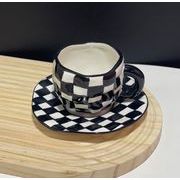 チェック コーヒーカップソーサー 2点セット セラミックカップ 撮影道具 韓国風 装飾 INSスタイル