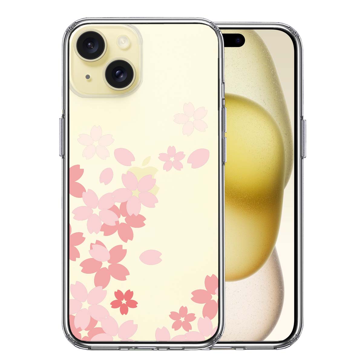iPhone 15 Plus 側面ソフト 背面ハード ハイブリッド クリア ケース 桜