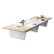 会議テーブル　研修用デスク　応接テーブル　木目調　配線孔付き　パネル脚　シンプル　ホワイト
