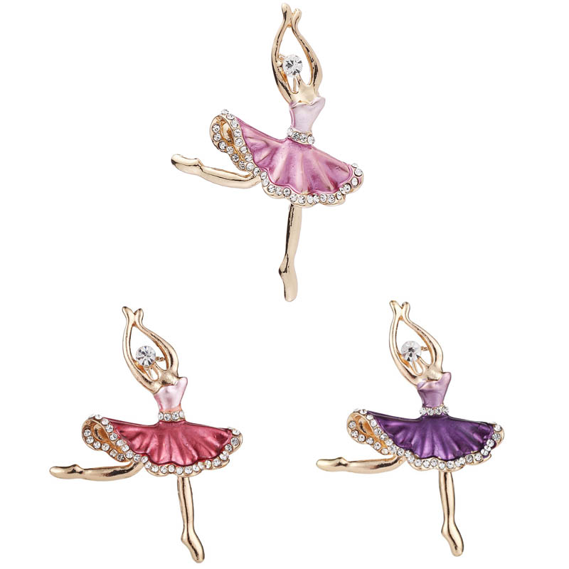 3色 かわいい ダイヤモンドバレエダンスガールのブローチ バレエ団公演のアクセサリー 女性コサージュ