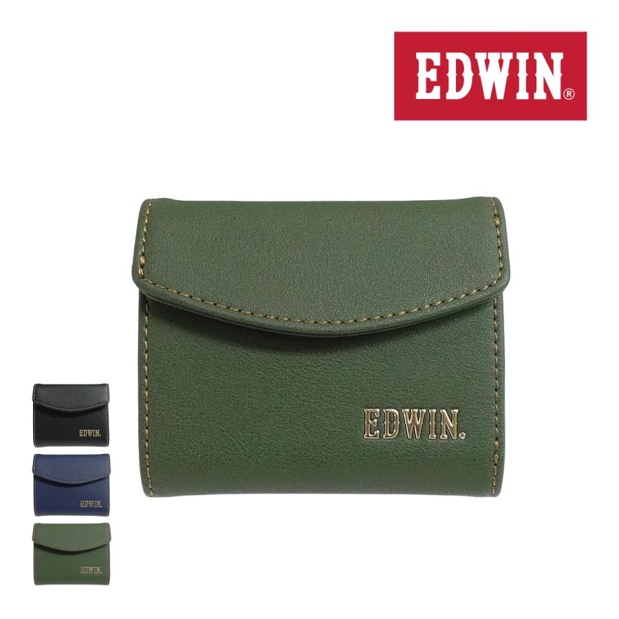 エドウイン EDWIN 財布 サイフ 三つ折財布 メンズ レディース メタリックレター リップル合皮
