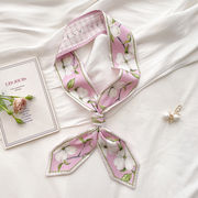 フレンチピンクスキニースカーフ　126*6.5cm　多用途　ヘアスカーフ　バッグスカーフ