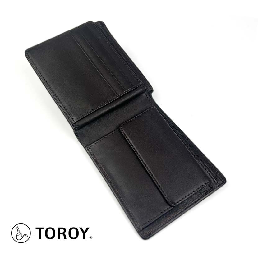 全2色 TOROY トロイ リアルレザー 中ベラ付き 2つ折り 財布 ウォレット