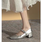 ブームが巻き起こる 韓国ファッション 太いヒール メリージェーン靴 2024春秋 ラウンドシューズ パンプス