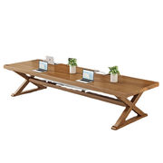 会議テーブル　ミーティングテーブル　商談テーブル　木目調　天然木製　パイン材　三角構造の脚