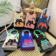 6色 可愛い 猫柄のバッグ  女性クロスボディバッグ 猫の雑貨 ネコのハンドバッグ ニットバッグ