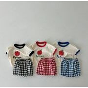 2024 ins  韓国風子供服 赤ちゃん    ベビー服   Tシャツ+ショートパンツ  チェック柄 3色