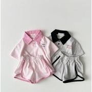 2024 ins  韓国風子供服 ベビー服  トップス ボーダー柄   Tシャツ +ショートパンツ  セットアップ 2色