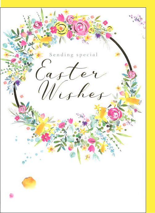 グリーティングカード イースター「春の花のリース」 メッセージカード イラスト