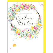 グリーティングカード イースター「春の花のリース」 メッセージカード イラスト