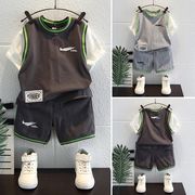 男の子の夏のスーツ、2022年の新しいバスケットボールのユニフォーム、子供用の半袖スポーツウェア