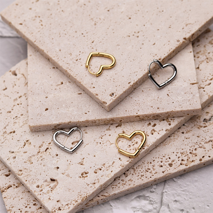 ピアス フープピアス ハート オープンハート k18コーティング