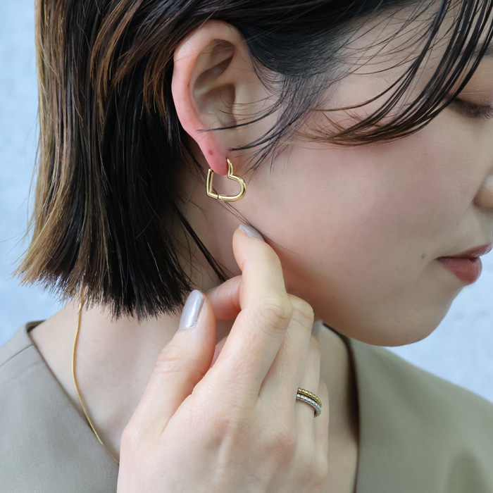 ピアス フープピアス ハート オープンハート k18コーティング