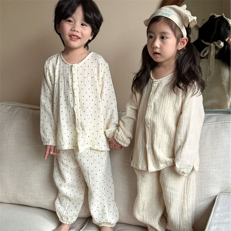 純綿パジャマ 女の子 男の子 春秋 子供服 長袖スーツ 家庭服