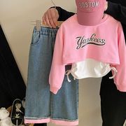 ★Girls★　子供服　110~150cm　キッズトレーナー＋ジーンズ　上下セット　韓国キッズファッション