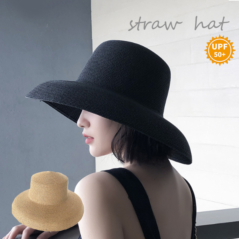 帽子レディース 麦わら風帽子 サマーハット ストローハット 紫外線対策 つば広 春 夏 UPF50+ エレガント